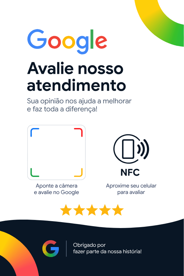 Plaquinha Avalie nosso atendimento com selo NFC, 10 x 15 cm