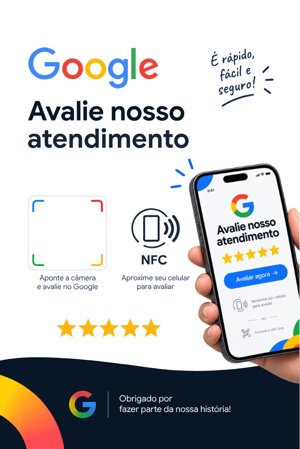 Plaquinha Avalie nosso atendimento com ilustração de celular, 10 x 15 cm